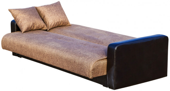 Раскладной диван-кровать, прямой, книжка, цвет коричнево-черный, кожа/рогожка, Лондон 120х190