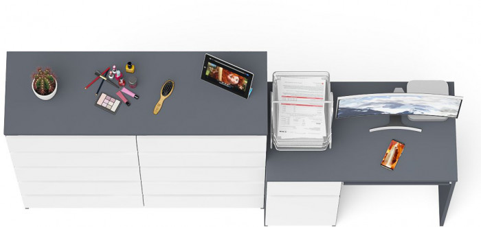 Мори компьютерный стол МС-1 левый + Комод МК1200.10, графит/белый