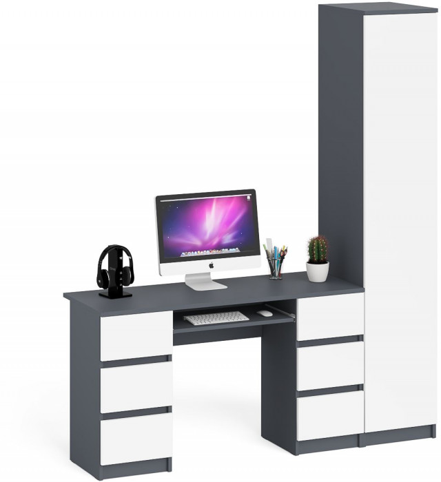 Мори компьютерный стол МС-2 + Пенал МШ400.1, графит/белый