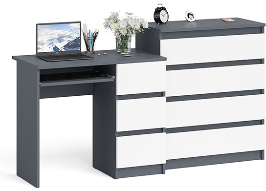 Мори компьютерный стол МС-6 правый + Комод МК800.4, графит/белый