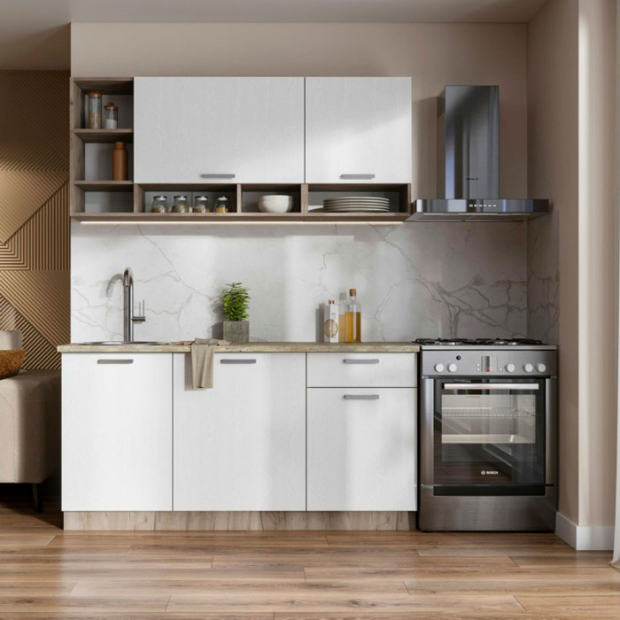 Кухня Рица 1,6 крафт серый/белый текстура