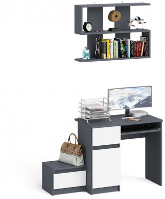 Мори Стол компьютерный МС-1 левый + Тумба ТМП400.1 + Полка 900, цвет графит/белый, ШхГхВ 130,4х50х209,6 см., НЕ универсальная сборка