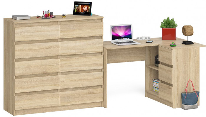 Мори Стол компьютерный МС-16 правый + Комод МК1200.10, цвет дуб сонома, ШхГхВ 244,8х84,9х115 см., выдвижные ящики справа, НЕ универсальная сборка