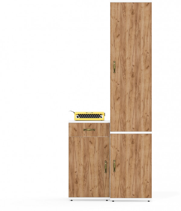 Лидер-8 Пенал МД 22Б + Тумба МД 3.15, белый шагрень/крафт золото