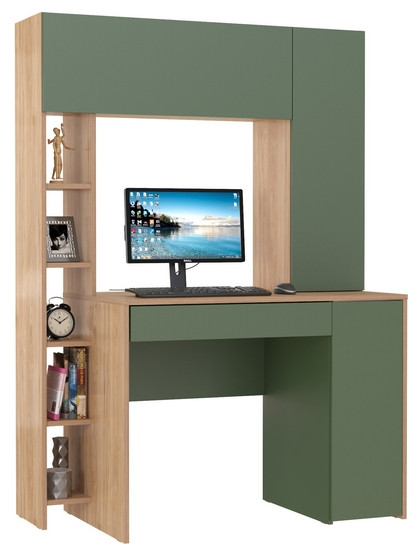 Стол компьютерный Комфорт 12.71, цвет гикори рокфорд натуральный/дымчатый зелёный, ШхГхВ 116,7х60,2х165,4 см., НЕ универсальная сборка