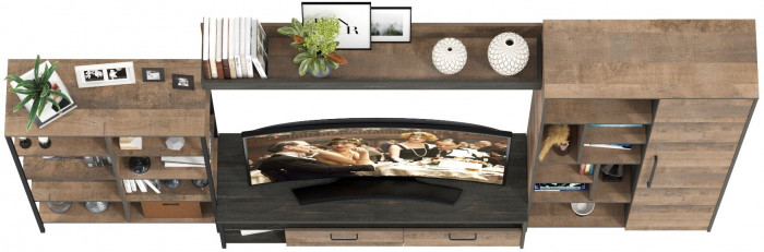 Трувор Гостиная 071, цвет дуб гранж песочный/интра, ШхГхВ 332,8х45,4х210 см., универсальная сборка