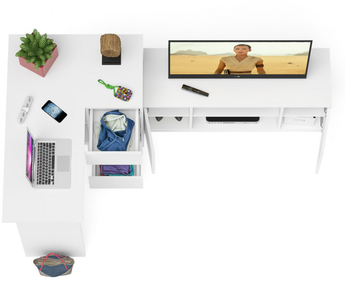 Мори компьютерный стол МС-16 правый + Тумба МТВ1200.1, белый