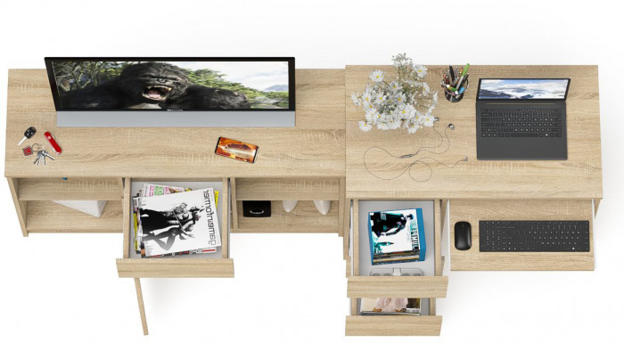 Мори компьютерный стол МС-6 левый + Тумба МТВ1204.1, дуб сонома