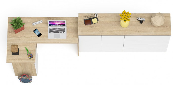 Мори Стол компьютерный МС-16 левый + Комод МК1600.1, цвет дуб сонома/белый, ШхГхВ 284,8х84,9х94 см., выдвижные ящики слев, НЕ универсальная сборкаа