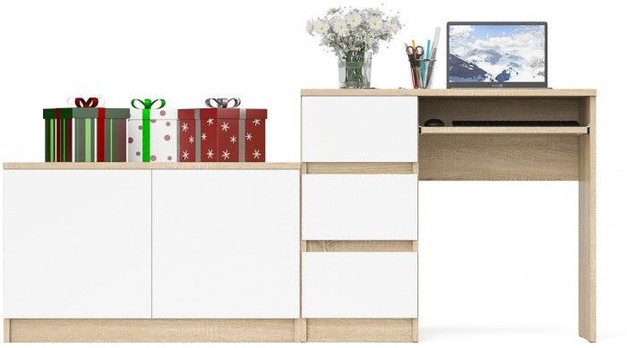 Мори Стол компьютерный МС-6 левый + Тумба МА900.1, цвет дуб сонома/белый, ШхГхВ 180,4х50,4х76,6 см., выдвижные ящики слева, НЕ универсальная сборка