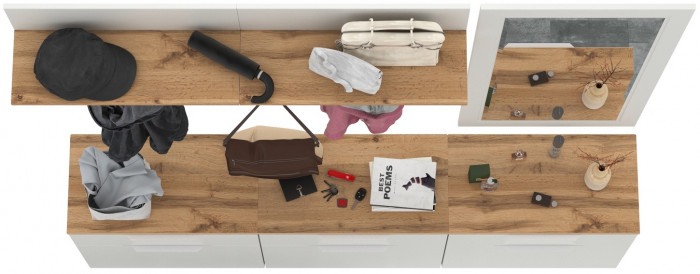 Октава Прихожая 41, цвет белый шагрень/дуб крафт золотой/фасады МДФ белый шагрень, ШхГхВ 194,7х35,4х197 см., универсальная сборка