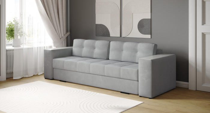 Диван раскладной Виконт, светло-серый/мдф холст белый