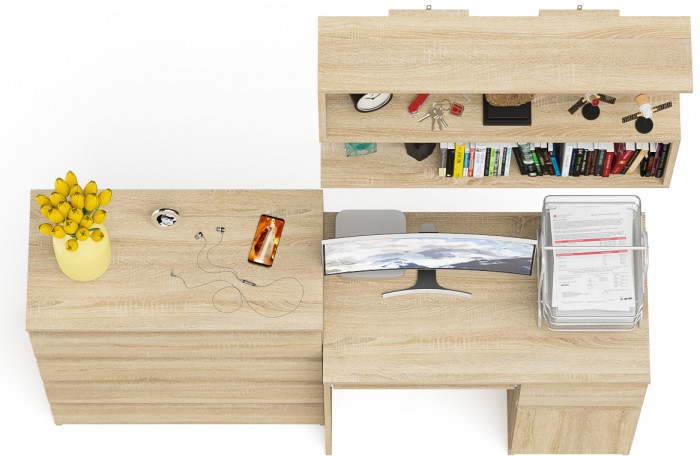 Мори компьютерный стол МС-1 правый + Комод МК800.4 + Полка 900, дуб сонома