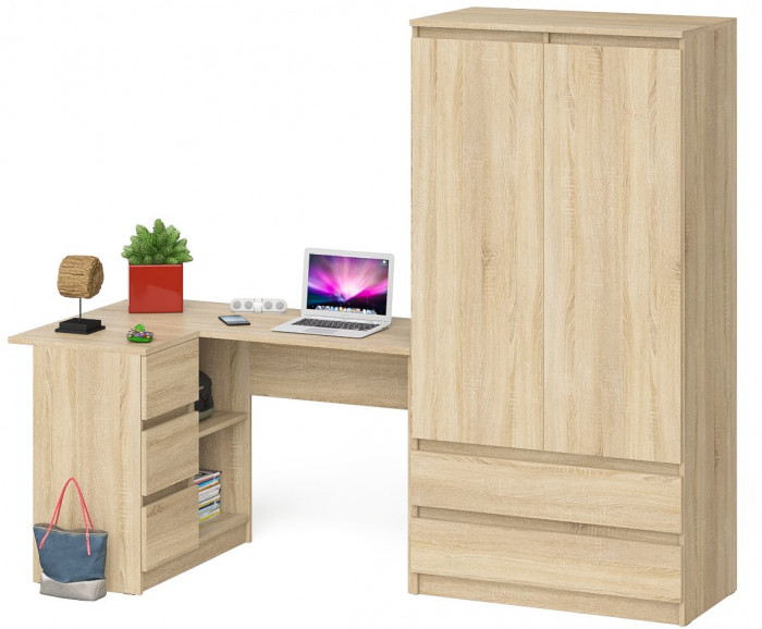 Мори компьютерный стол МС-16 левый + Шкаф МШ900.1, дуб сонома