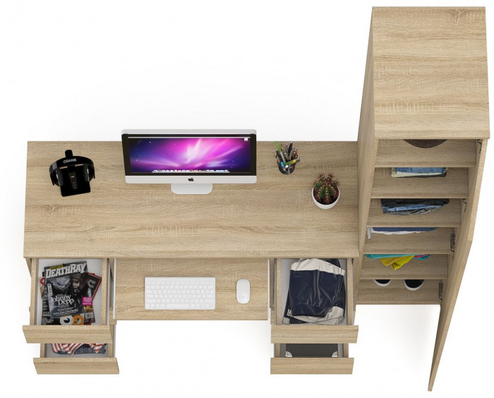 Мори компьютерный стол МС-2 + Пенал МШ400.1, дуб сонома