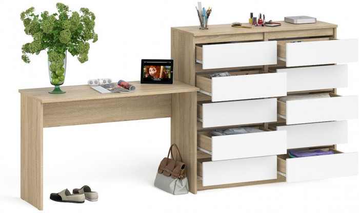 Мори письменный стол МСП1200.1 + Комод МК1200.10, дуб сонома/белый