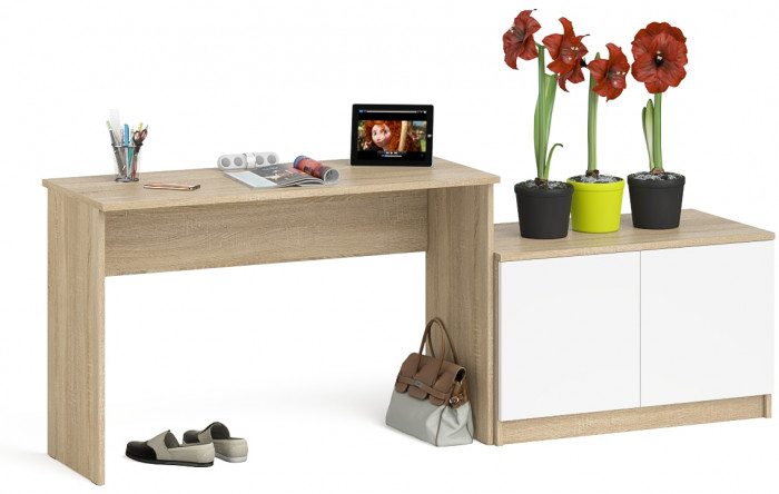 Мори письменный стол МСП1200.1 + Тумба МА900.1, дуб сонома/белый