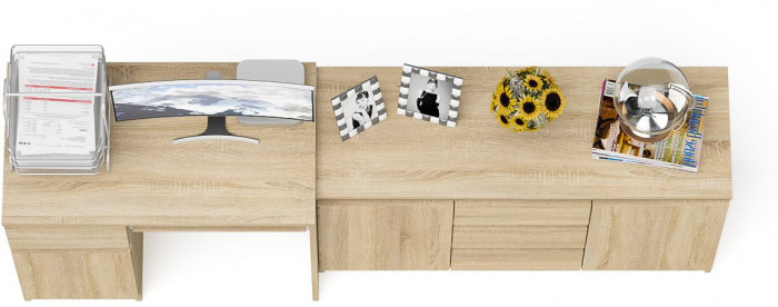 Мори Стол компьютерный МС-1 левый + Комод МК1200.3, цвет дуб сонома, ШхГхВ 210,4х50х76,6 см., выдвижной ящик слева, НЕ универсальная сборка