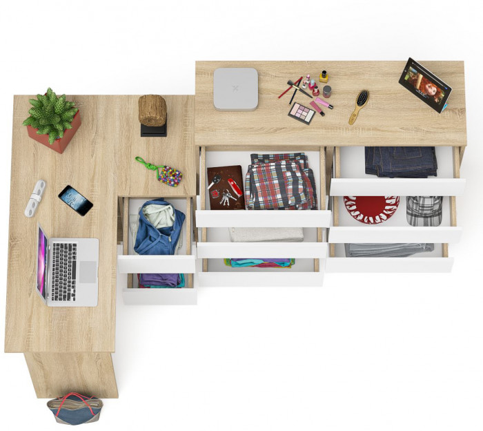 Мори Стол компьютерный МС-16 правый + Комод МК1200.10, цвет дуб сонома/белый, ШхГхВ 244,8х84,9х115 см., выдвижные ящики справа, НЕ универс. сборка