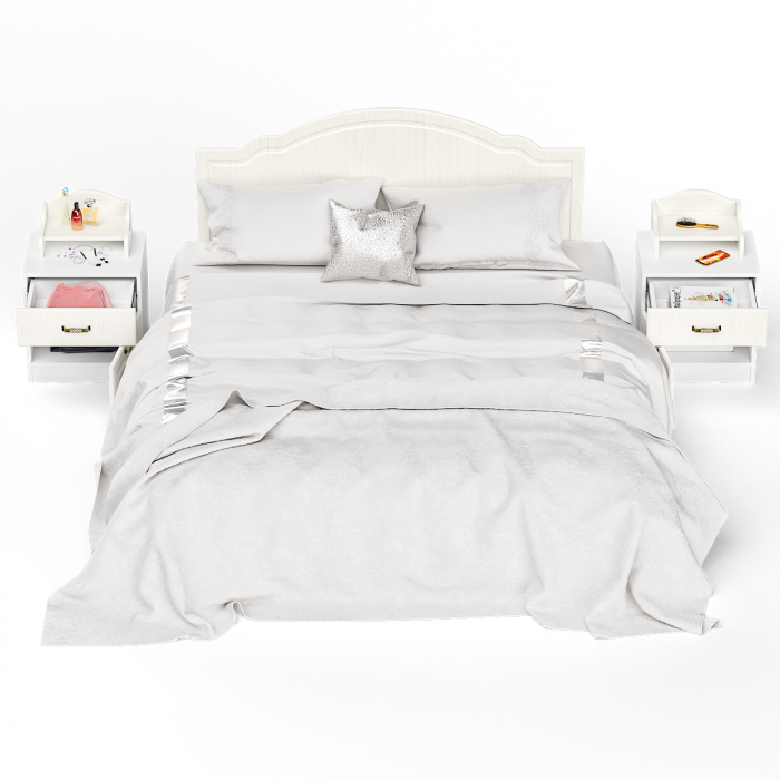 Ливерпуль Кровать 11.08 + осн. + ножки + две Тумбы 08.146 + две 10.117, цвет ясень ваниль/белый, ШхГхВ 266х204х112 см., 1600х2000 мм., б/м, орт. есть