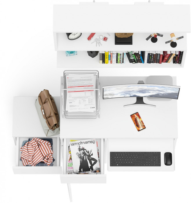 Мори Стол компьютерный МС-1 левый + Тумба ТМП400.1 + Полка 900, цвет белый, ШхГхВ 130,4х50х209,6 см., НЕ универсальная сборка