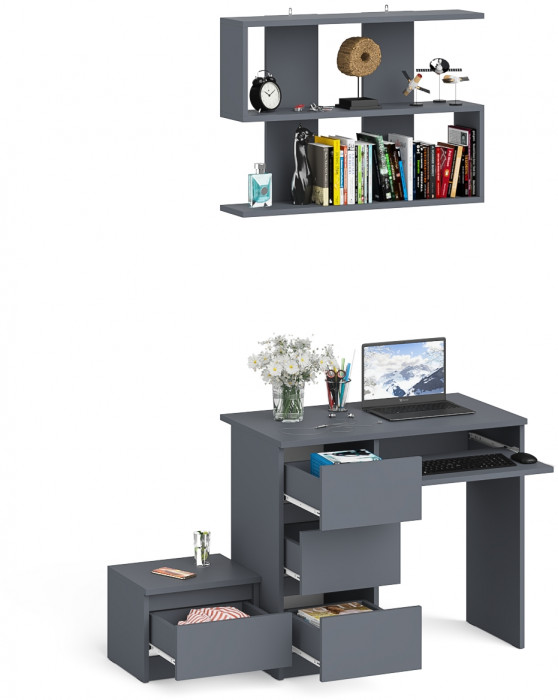 Мори компьютерный стол МС-6 левый + Тумба ТМП400.1 + Полка 900, графит