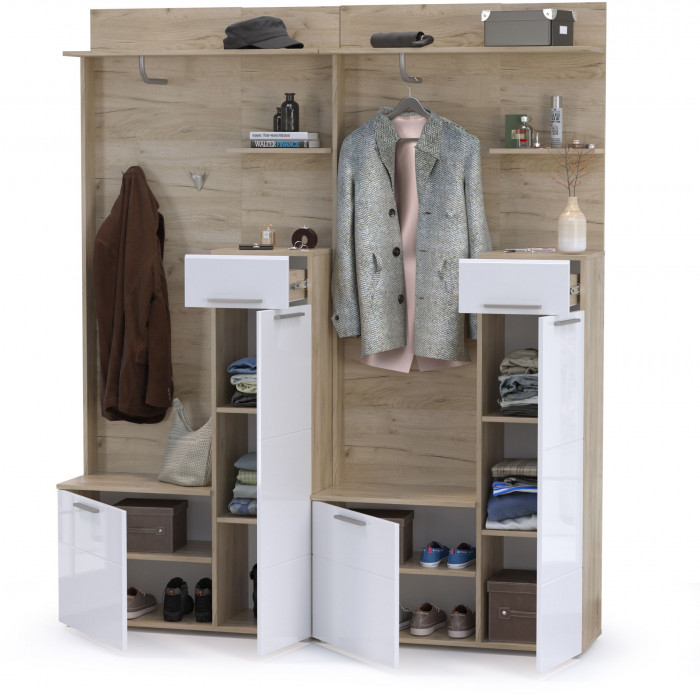 Лайн Прихожая № 02, дуб крафт серый/фасады МДФ белый глянец