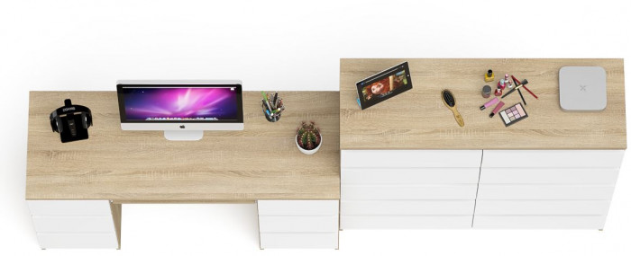 Мори компьютерный стол МС-2 + Комод МК1200.10, дуб сонома/белый