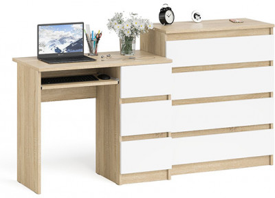 Мори компьютерный стол МС-6 правый + Комод МК800.4, дуб сонома/белый
