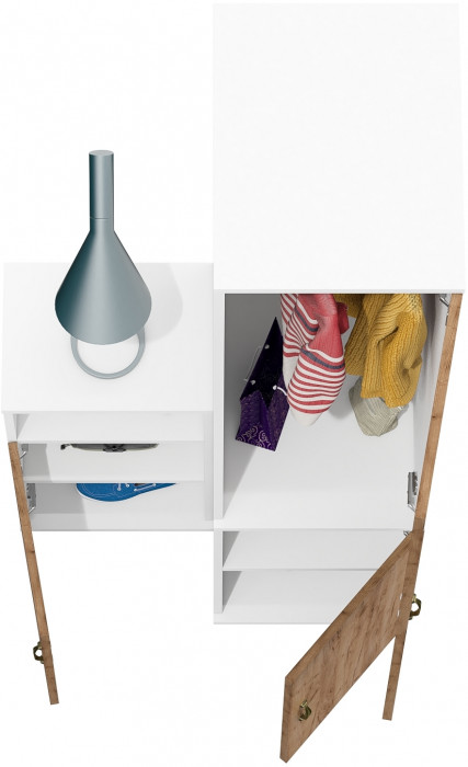 Лидер-8 Пенал МД 23Б + Тумба МД 3.19, цвет белый шагрень/крафт золото, ШхГхВ 80х50х190 см., универсальная сборка