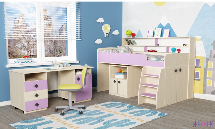 Кровать-чердак Малыш 5 (Винтерберг/Дуб молочный)