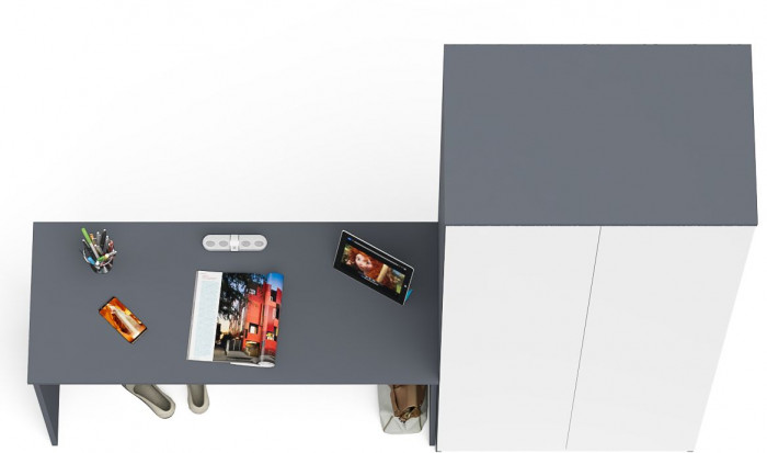 Мори Стол письменный МСП1200.1 + Шкаф МШ800.1, цвет графит/белый, ШхГхВ 200,8х50,4х209,6 см., универсальная сборка