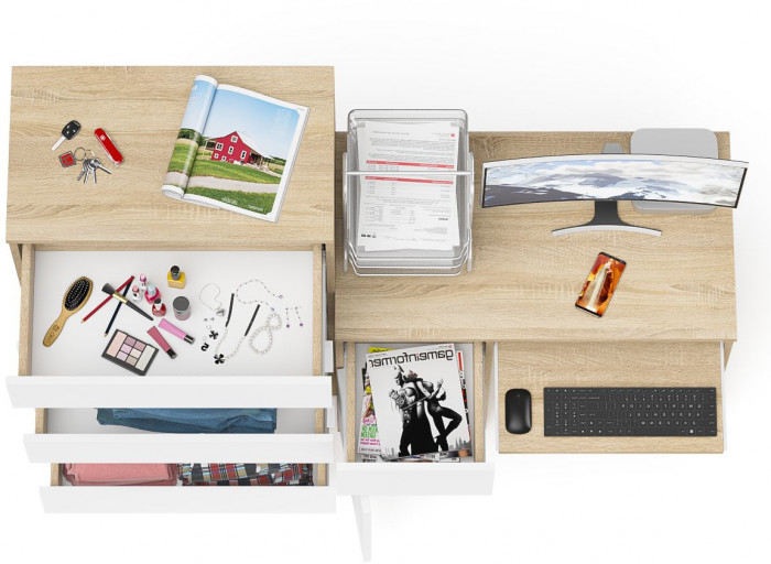 Мори компьютерный стол МС-1 левый + Комод МК700.5, дуб сонома/белый