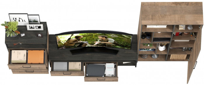 Трувор Гостиная 080, цвет дуб гранж песочный/интра, ШхГхВ 308,8х45,4х194,2 см., универсальная сборка