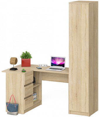 Мори компьютерный стол МС-16 левый + Пенал МШ400.1, дуб сонома