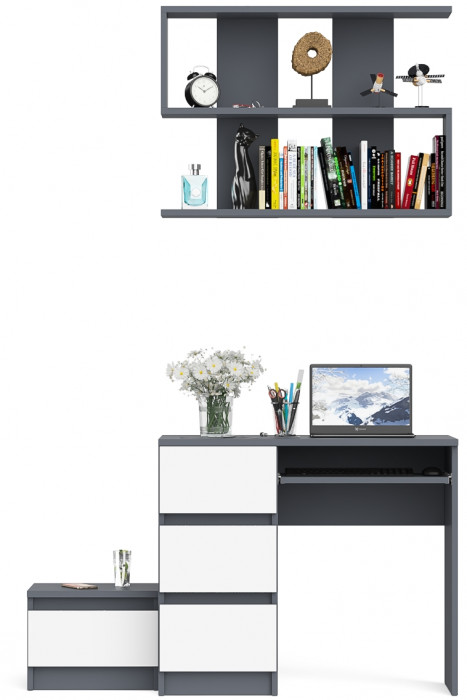 Мори компьютерный стол МС-6 левый + Тумба ТМП400.1 + Полка 900, графит/белый