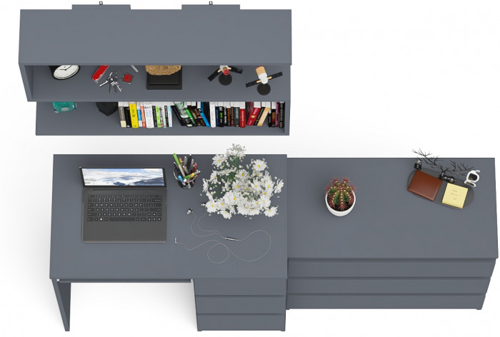 Мори Стол компьютерный МС-6 правый + Комод МК800.1 + Полка 900, цвет графит, ШхГхВ 170,4х50х209,6 см., НЕ универсальная сборка