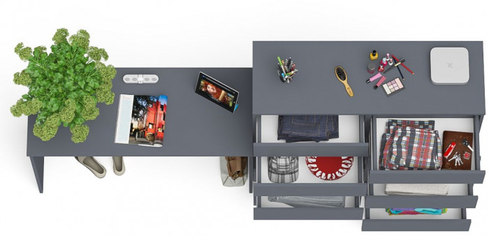 Мори Стол письменный МСП1200.1 + Комод МК1200.10, цвет графит, ШхГхВ 240,8х50х115 см., универсальная сборка