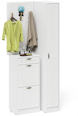 Прихожая П-6 Компоновка № 44, белая шагрень/фасады МДФ белое дерево фрезеровка ромб