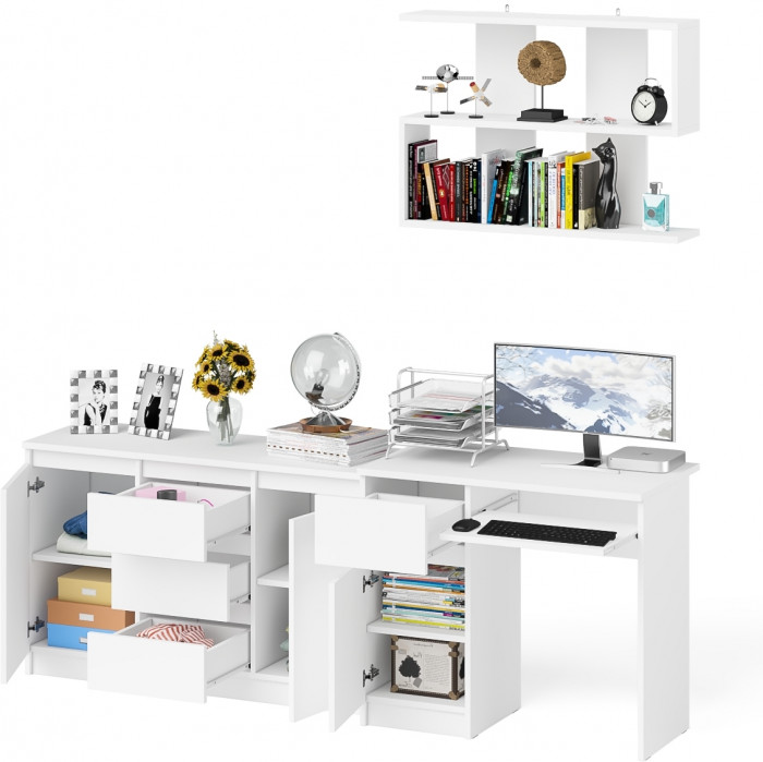 Мори компьютерный стол МС-1 левый + Комод МК1200.3 + Полка 900, белый