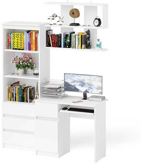 Мори компьютерный стол МС-1 левый + Стеллаж МСТ600.3 + Полка 900, белый
