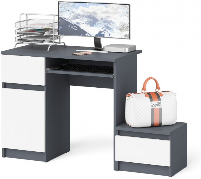 Мори Стол компьютерный МС-1 левый + Тумба ТМП400.1, цвет графит/белый, ШхГхВ 130,4х50х76,6 см., выдвижной ящик слева, НЕ универсальная сборка