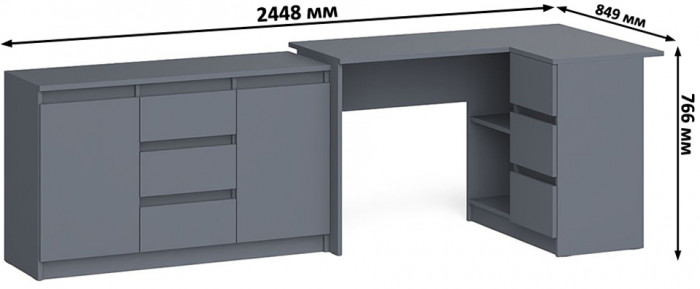 Мори Стол компьютерный МС-16 правый + Комод МК1200.3, цвет графит, ШхГхВ 244,8х84,9х76,6 см., выдвижные ящики справа, НЕ универсальная сборка