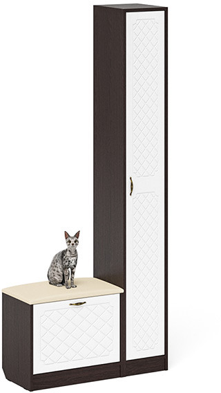 Прихожая П-6 Компоновка № 19, цвет венге/фасады МДФ белое дерево фрезеровка ромб, ШхГхВ 90х35х210 см., универсальная сборка