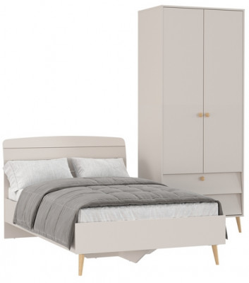 Афина Спальня Кровать 1200 + Шкаф 2-х дверный, цвет кашемир серый, ШхГхВ 123,6х210,2х95,7 + 90,3х56,3х220 см., сп.м. 1200х2000 мм., б/м, осн. есть