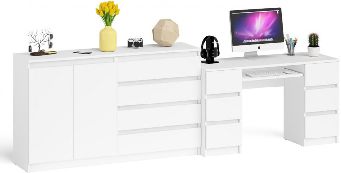 Мори компьютерный стол МС-2 + Комод МК1600.1, белый