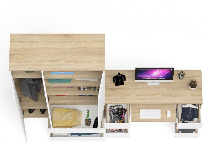 Мори компьютерный стол МС-2 + Шкаф МШ1200.1, дуб сонома/белый