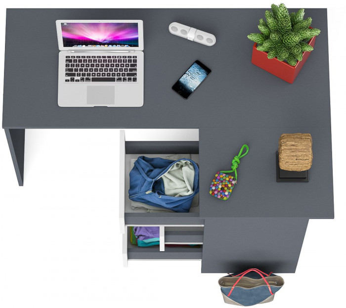 Мори Стол компьютерный МС-16 правый, цвет графит/белый, ШхГхВ 124,4х84,9х76,6 см., выдвижные ящики справа, НЕ универсальная сборка