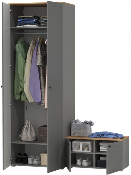 Остин Прихожая 06, серый графит/дуб крафт золотой