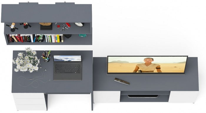 Мори Стол компьютерный МС-6 левый + Тумба МТВ1200.1 + Полка 900, цвет графит/белый, ШхГхВ 210,4х50х209,6 см., НЕ универсальная сборка